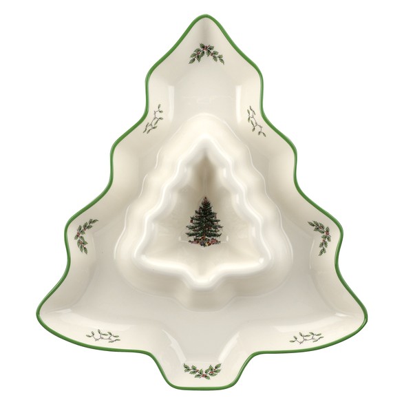 Spode Christmas Tree Collection Chip and Dip Tree Shaped Dish,