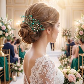 Green Crystal Bridal Hair Comb Golden Rhinestone Elegant Hair Accessories for Wedding and Women (1, Green, One Size)