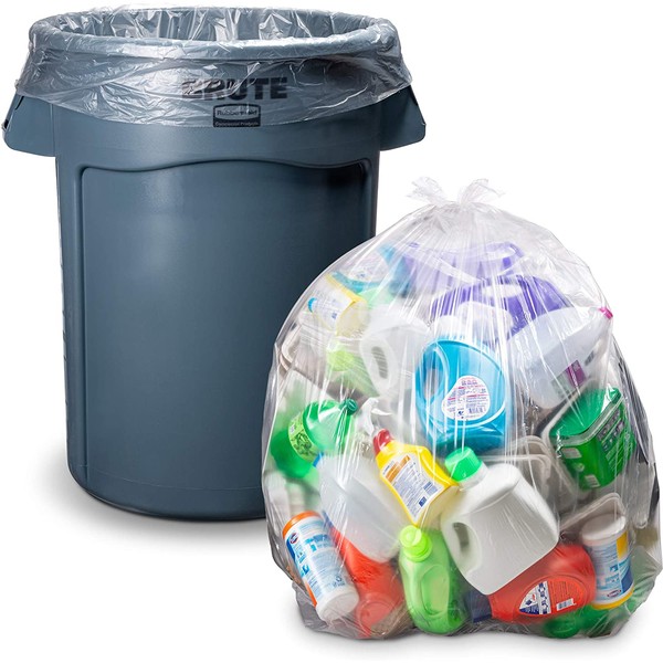 Clear Trash Bags, 33 Gallon, (100 Count w/Ties) Large Recycling Plastic Garbage Bags, 33"W x 39"H, (Clear)