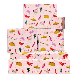 Rosa Geschenkpapier – Fiesta – 6 Bögen Geschenkpapier mit Anhängern – mexikanisch inspiriert – Geschenkpapier für Mädchen – mit Aufklebern – recycelbar – von Central 23