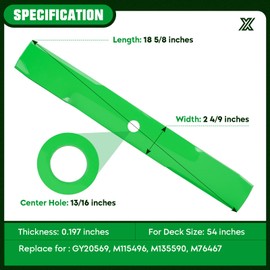 Mower Blade Fit for John Deere M115496 GY20569, LX288 GT245 325 335 345 355D 425 445 455 F725 G100, for Scotts M115496 S2554, for Sabre 2354HV 54 inch Deck Medium Lift 3 Pack