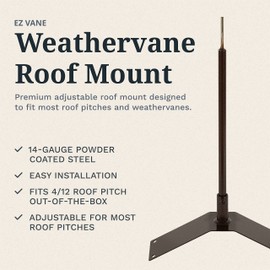 EZ Vane Metal Weathervane Roof Mount with Triple Powder Coating, 14” Height with 5mm Pin, Adjustable Base to Fit Most Roofs | Hand-Crafted and Family-Owned, Made in The USA, Limited
