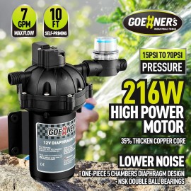 GOEHNER'S [Upgraded Version]RV Fresh Water Pump 12V DC WaterPump 6.5GPM 70PSI Five Chamber
