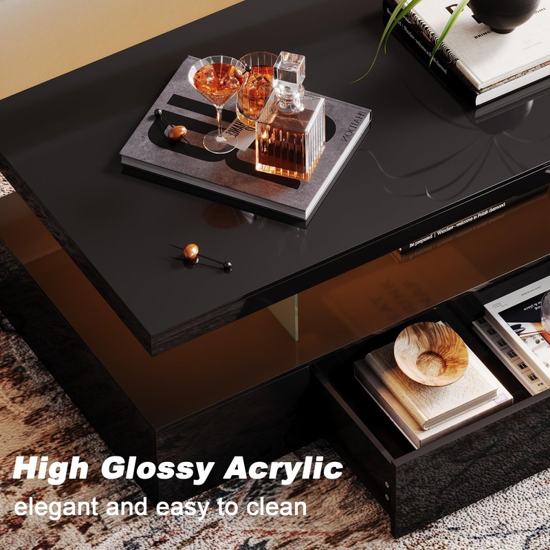 ChooChoo Modern LED Coffee Table, High Glossy Center Table with