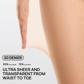 MANZI Women's 20 Denier T-Crotch Tights Transparent Nylon Tights High Waist Comfort Waistband 2 Pairs, 2 pairs of natural, L-XL