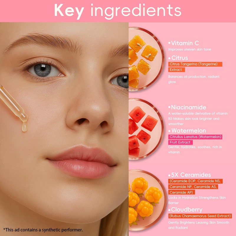 QUIUM Face Serum Skin Care Set, 3Pcs With Citrus, Watermelon,