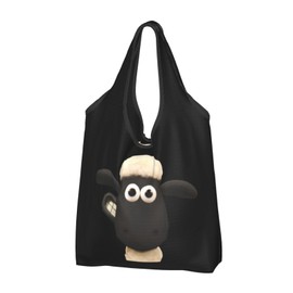(LDU) Shaun the Sheep Eco Bag, Large Capacity, Folding Eco Bag, Shopping Bag, Popular, Lightweight, Waterproof Shopping Bag, Fashionable, Women's, Men's, Multi-Functional Tote Bag, Shopping Bag, Compact Shopping Bag, 25.2 x 15.0 inches (64 x 38 cm)