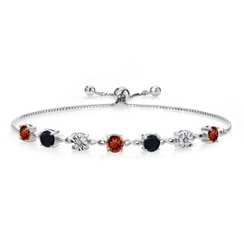 Gem Stone King 3.96 Ct Round Red Garnet Black Onyx 925 Sterling Silver Lab Grown Diamond Tennis Bracelet For Women (Fully Adjustable Up to 9 Inch)