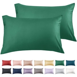 Warmstar Dark Green Cotton Pillow Cases 2 Pack, 600 Thread Count Soft Pillowcases Breathable,Satin Weave Long Staple Cotton Pillow Case Hotel Quality Hypoallergenic with Envelope Closure,50 X 75 CM