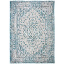SAFAVIEH Courtyard Collection 9' x 12' Teal / Cream CY8720 Indoor/ Outdoor Easy Cleaning Patio Backyard Mudroom Area Rug