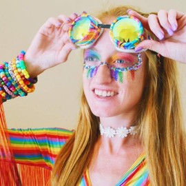 GloFX Kandi Swirl Padded Kaleidoscope Goggles Diffraction Rave Edm Limited Edition Rainbow