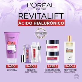 LOreal Paris Rutina facial hidratante Revitalift Ácido Hialurónico (3 piezas) Sérum facial 30ml  Gel limpiador 150ml  Crema de día FPS20 50ml....     
