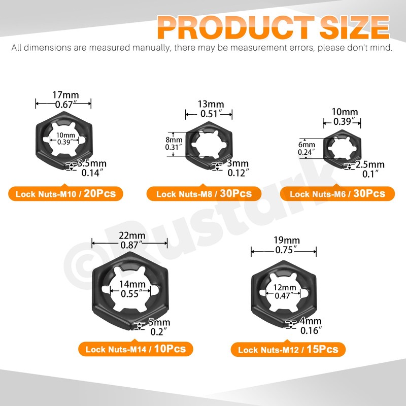 Rustark 105Pcs M6 M8 M10 M12 M14 65Mn Push On