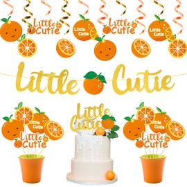 MALLMALL6 Little Cutie Baby Shower Party Decorations, Glitter Little Cutie Banner, Tangerine Hanging Swirls Cakes Toppers and Table Centerpieces for Hey Cutie Birthday Party Supplies