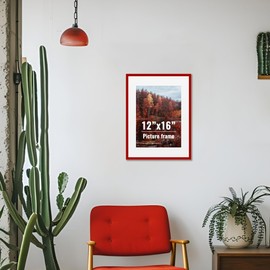 shihuakou1.1 12x16 Red Metal Picture Frames with Mat - Display 8.5x11 Photo - Acrylic Sheet Covering Wall Versatile Colorful Metal Frames - 12x16 Poster