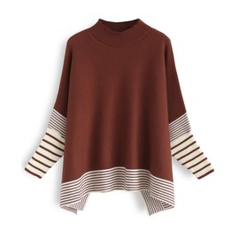 CHICWISH Women's Caramel Striped Oversize Soft Knit Cape Sweater Pullover, Size S-M
