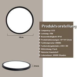 muyuua Ceiling Light LED Ceiling Light Flat Bedroom Lamp 18 cm Rhombus Plate Bathroom Lamp 15 W Kitchen Lamp Bedroom Black Ceiling Lighting Hallway Lamp Ceiling Bathroom Lamp 6500 K for Kitchen