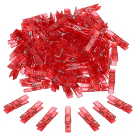 PATIKIL 1.4" Colored Clothes Pins, 100Pcs Mini Colorful Plastic Clothes Clips Strong Grip Photo Clips for Pictures Hanging Clothes Decorative Crafts, Transparent Red
