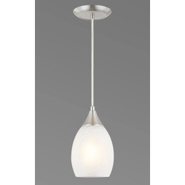 Glassland Pendant Lighting, 1 Light Mini Pendant Light in Brushed Nickel with Cracked Frosted Glass Shade, ETL Listed.