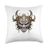 Scary Golden Yokai Oni Mask Japanese Anime Warrior Throw Pillow