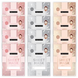 Freeman Limited Edition Valentines Day Metallic Sheet Masks, Variety 12 Pack, Brightening Gold, Purifying Silver, Soothing Rose Gold, Perfect for...  