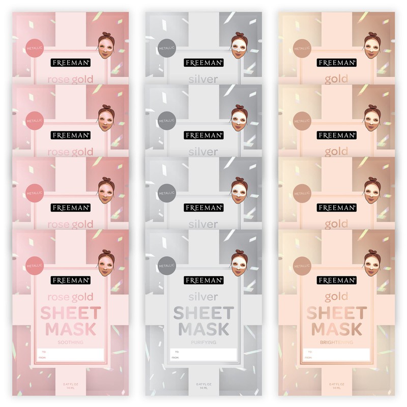 Freeman Limited Edition Valentines Day Metallic Sheet Masks, Variety 12