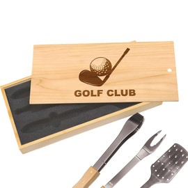 Golf Club Enthusiast Engraved BBQ Set: High-Quality Stainless Steel Grill Tools - Spatula, Tongs, Fork, Ideal for Golfers, Stylized "GOLF CLUB" Design, Perfect for Outdoor Cooking