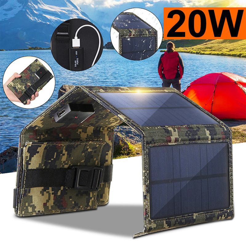 20W Outdoor Camping Hiking USB Solar Panel Portable Solar Power