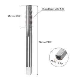 sourcing map 3pcs Metric Hand Tap Set, M8 x 1.25 Taper/Plug/Bottom Thread Screw Taps, High Speed Steel Hand Threading Tapping Tool Kit