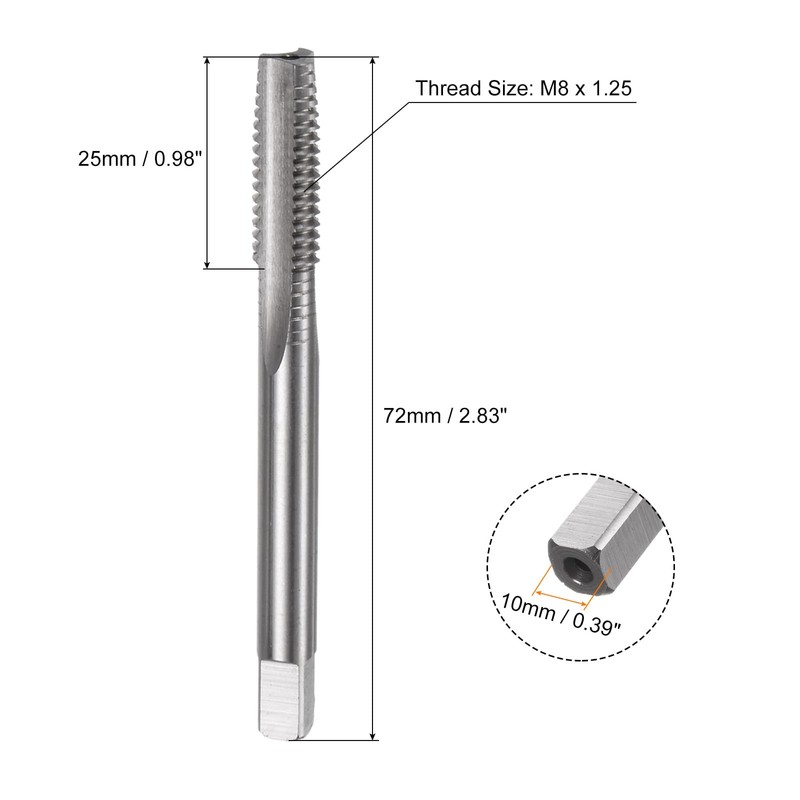 sourcing map 3pcs Metric Hand Tap Set, M8 x 1.25
