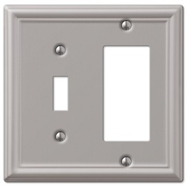 Amerelle 149TRBN 1TGL/1RKR BN WALL PLATE, Single Toggle/Single Rocker-GFCI, Brushed Nickel