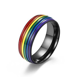 Pride Rainbow Ring Band Love Together Couple Finger Bands Stainless Steel 8mm Width Parade Rainbow Wedding Engagement Promise Rings for Men Women Relationship Jewelry-9 black, Gold,Silver,Stainless