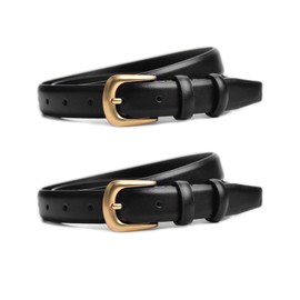 TUONYIS 2 Pack Women's Leather Belts, Fashion Women Leather Belts for Jeans Pants with Gold Buckle, Retro Adjustable Leather Waist Belt for Jeans Pants Coat (Black)