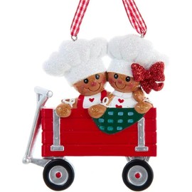 Gingerbread Kids in Wagon Christmas Ornament - 3" Retro Style Gingerbread Couple Festive Holiday Tree Decor