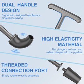 Upgraded Toilet Plunger with Holder, Wall Mounted Toilet Bowl Plunger with Hideaway Caddy, Dual Handle Plunger for Bathroom Built-in Drip Tray, RV Bathroom Accessories, Dark Grey