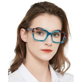 MARE AZZURO Oversized Reading Glasses 1.0+ Women Retro Square Readers 1.00 1.25 1.50 1.75 2.00 2.25 2.50 2.75 3.00 3.50 4.00 5.00 6.00 (Blue+black, 1.0)
