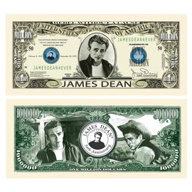 Pack of 100 Bills - James Dean 50th Anniversary Million Dollar Bill - Fun Gift Or Keepsake for James Dean Lovers - Full Color Front And Back Printing - Great For Fans Of This Legend