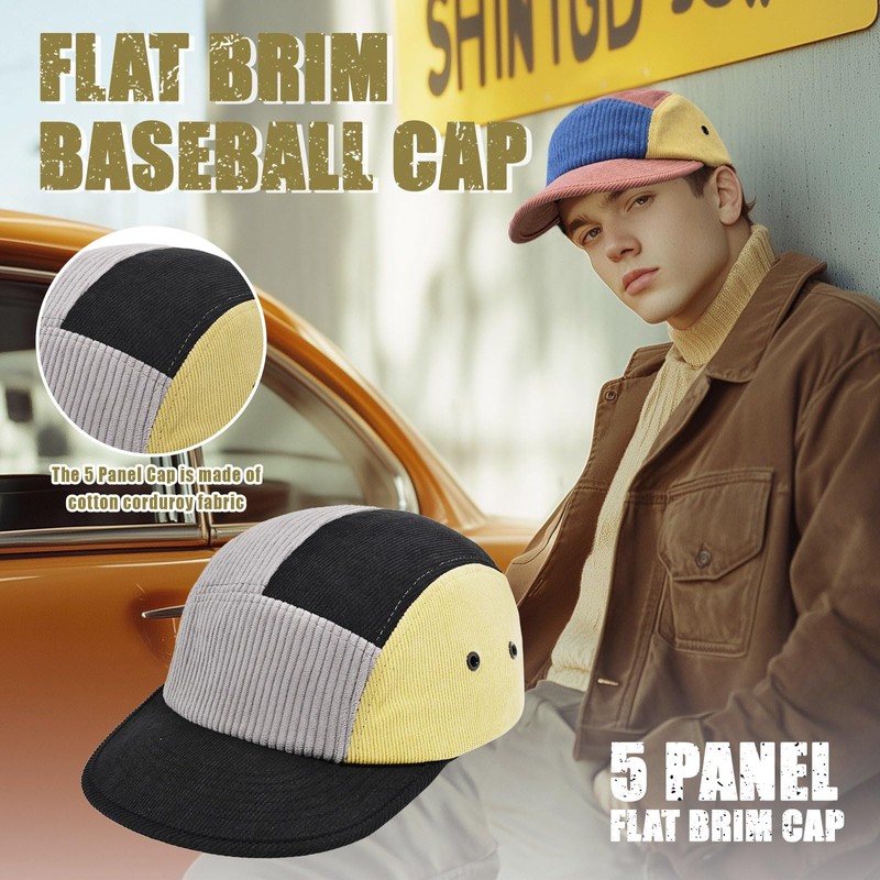 CLAPE Unisex 5 Panel Cap Corduroy Baseball Cap Flat Brim