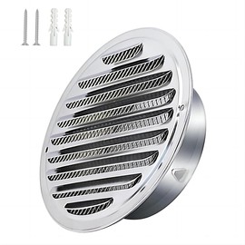 Qrity Vent Outlet Stainless Steel Vent Covers, Round Louver Grille Cover, Wall Ventilation Outlet, with Built-in Screen Mesh, Flat, 4"(100mm)