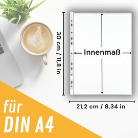 perfect line perfect line - 100 Prospekthüllen DIN-A4, Klarsichtfolien Glasklar, 60 my Stark, dokumentenecht, säurefrei