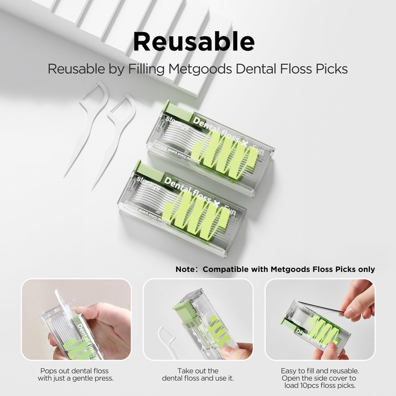 Green Toothpicks Sticks with Travel Case, Floss Pick Dispenser refillable,