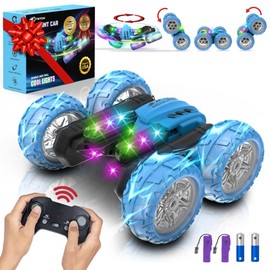 RC Stunt Car Double Sided roll,360°Rotating Teton Remote Control Car-LED Headlights and Colourful Light Wheels,All Terrain,Rechargeable Toys for Kids Ages 6-12,8-10 Year Old Boys