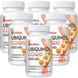 Gozitepe Ubiquinol CoQ10 600 mg Weichkapseln mit Omega 3, 6, 9 und Vitamin E, 30 Portionen Coenzym Q10 (aktive Form) Erg?nzung, H?here Absorption (60 stck (6er Pack))