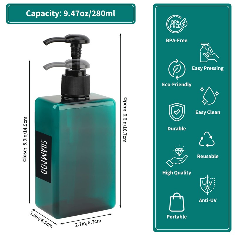 Segbeauty Plastic Pump Bottles, 280ml 4pcs Empty Lotion Bottles with