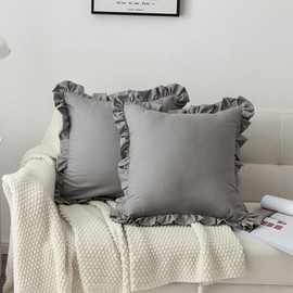 MiOYOOW Cushion Covers with Ruffles, Pack of 2 Cushion Covers, 18 x 18 Inch Decorative Throw Cushion Cover for Sofa and Couch Decoration at Home