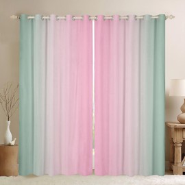 jejeloiu (2 Panels, 38 x 45 Inch Pink and Green Darkening Drapes Gradient Style Curtains for Bedroom Living Room for Kids Women Men Ombre Printed 30%-50% Blackout Curtains Geometric Window Treatments