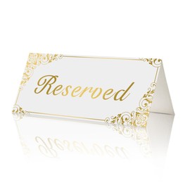 18 Pack Gold Reserved Table Signs for Wedding Party Restaurant - Double Sided Gold Reserved Signs for Tables Chairs - White Paper Reserved Table Tent Card - Wedding Accessories- Place Cards for Event