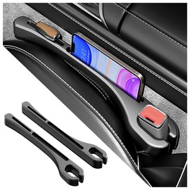 2PCS Upgrade Car Seat Gap Filler with Phone Holder,Multi-Function Car Side Seat Gap Filler for Avoiding Things Falling,Universal Car Seat Organizer Car Accessories Interior for Women/Men(Black)