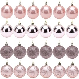 Toyland® Pack Of 24-6cm Christmas Tree Baubles - Glitter, Shiny Matte and Glitter Swirl Designs - Christmas Decorations (Rose Gold)