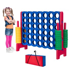 Oversized 4 in a Row Connect Game Set w/Storage Carrying Bag, Extra Large 4-to-Score Game w/ 42 Ring Toss & Quick-Release Slider,Indoor Outdoor Large Yard Games w/Stable Base for Kids Adults, Family